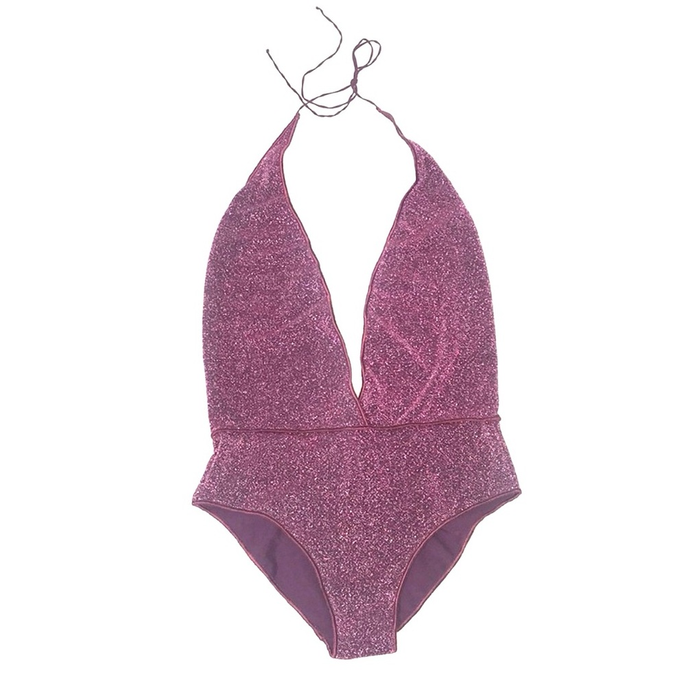 Oséree Lumiere deep v Glittery Purple  Swimsuit medium size